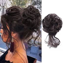KETHBE Coque bagunçado para cabelo penteado, pãezinhos de cabelo, elástico para extensões de cabelo, cacheado, para mulheres (marrom chocolate)