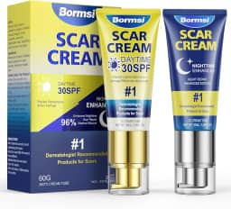 Creme para cicatrizes, protetor solar FPS 30 e gel intensivo de silicone para cicatrizes noturnas reduz a aparência de cicatrizes de cicatrizes cirúrgicas, estrias, queloide, 2 tubos, 50 g/tubo