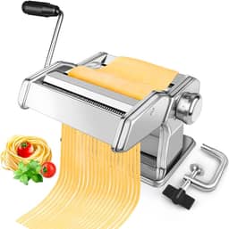 Máquina de fazer massas com 7 configurações de espessura, cortador 2 em 1, manivela manual e braçadeira de mesa, máquina de massa manual de aço inoxidável para espaguete, fettuccine, lasanha, ravioli