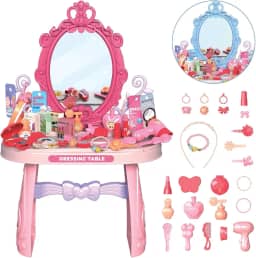 Penteadeira Brinquedo Princesa Maquiagem Espelho Menina Acessórios Faz de Conta (Rosa)