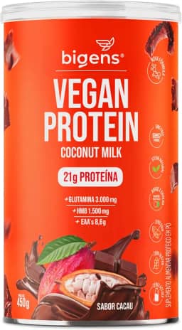 Vegan Protein coconut milk, 21g de proteína ervilha e arroz, GMO Free, Glutamina, HMB, EAAs, Vitaminas B Metil, 450g, Biogens (Cacau)