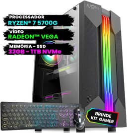 Pc Gamer Computador Completo NoLag Amd Ryzen 7, Radeon™ Graphics Vega, 32GB Ram, SSD 1TB NVMe, Gabinete RGB