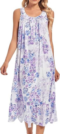 FMIRREO Camisola de algodão para mulheres, sem mangas, macia, confortável, vestido de noite feminino longo vestido de dormir Kintted