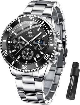 OLEVS Relógio masculino, mostrador grande, de aço inoxidável, à prova d'água, analógico, quartzo, clássico, executivo, luxuoso, luminoso, redondo, para homens, com bisel rotativo