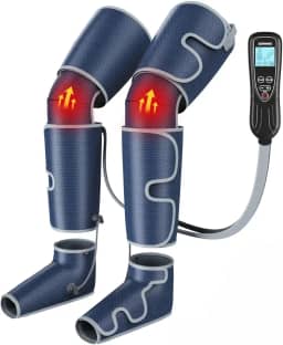 Massageador de perna para circulação e alívio da dor elegível para FSA HSA, massagem de compressão de ar para os pés com 3 níveis de calor, 4 modos, joelho e coxa 4 em 1, terapia de aquecimento do