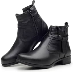 Bota Feminina Cano Curto em Couro Legítimo com Ziper