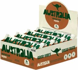 Australia Protein Slim Paçoca, Barra de Proteína com 8g de Proteína, Sem Adição de Açúcares, Sem Glúten, Display com 12 unidades