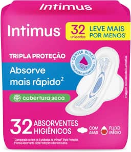 Intimus Absorvente Externo, Tripla Proteção Seca com Abas, 32 unidades