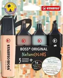 Marca Texto – STABILO BOSS ORIGINAL NatureCOLORS – Estojo com 4 unidades – Beige, Warm Grey, Earth Green, Preto