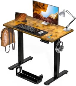 Kingant Mesa de pé ajustável pequena mesa elétrica de pé [89 x 51 cm] - Suporte ergonômico para sentar em casa, escritório, computador, mesa, mesa de trabalho com gerenciamento de cabos
