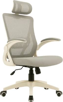 Cadeira de Escritório Ergonômica Cinza, Malha Respirável e Encosto de Cabeça Ajustável, Apoio Lombar, Estofado Mesh | Cadeira Presidente com Mecanismo de Elevação e Inclinação | HYATTO OFFICE |