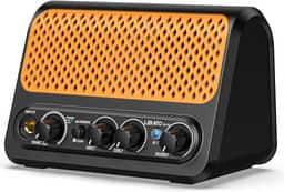 LEKATO Mini Amplificador De Guitarra, Amplificador Portátil De Guitarra Elétrica De 10 W Com Canal Limpo E Overdrive, Reverb, Amplificador De Guitarra Pequeno Bluetooth Para Prática (Preto-Laranja)
