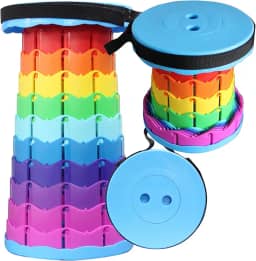 Jihong Banco dobrável retrátil portátil Upgrade 4.0, assento de plástico arco-íris moderno, pernas telescópicas, altura ajustável, 6 a 45 cm, capacidade de 158 kg, ideal para caminhadas, acampamento