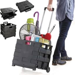 Carrinho De Compras Vira Maleta Cesto Dobrável Portátil Feira Mercado Ferramentas Multiuso Retrátil Reforçado Resistente 25Kg Rodina Dia a Dia Pique Nique Trabalho (Preto)