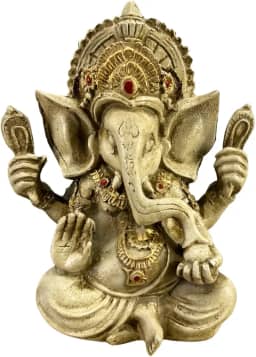 Estatueta Estátua Decorativa Lord Ganesha em Resina Enfeite decorativo Prosperidade e Fortuna Meditação Yoga