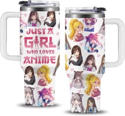 Presentes de anime para mulheres e meninas, 850 g Just A Girl Who Really Loves Anime Tumbler com alça, presentes de aniversário para amantes/fãs de animes, caneca de presente temático de anime para