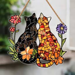 Ornamentos de cortina de acrílico para gatos da amizade com pingente de corda colorido apanhador de sol varanda decoração de casa
