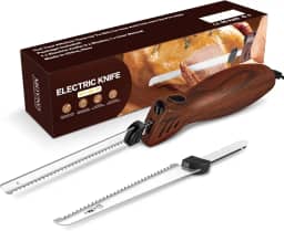 MOVNO Faca elétrica para fatiar carne, esculpir peru, pão, aves, filé, espuma de artesanato e muito mais, 2 lâminas de aço inoxidável serrilhadas alternativas, cabo ergonômico, cabo de 152 cm