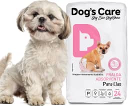 DOG’S CARE Fralda Descartável Para Cães Fêmeas de 3 a 6kg - Fralda Absorvente Para Cachorros Idosos e Filhotes - Tamanho P - 24 Unidades
