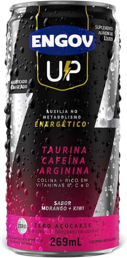 Engov Up Morango - Bebida Gaseificada para Energia, Disposição e Melhora de Foco - Cafeína, Taurina, Arginina, Baixo em Calorias e Sódio - 269ml