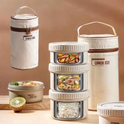 Marmita Térmica com 3 Potes Inox à Prova de Vazamento Bolsa Isotérmica Prática para Almoço no Trabalho Faculdade Academia Passeio