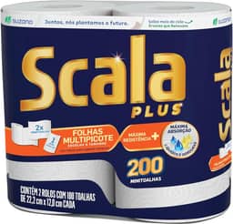 Scala Plus Papel Toalha Multipicote, 200 Toalhas (2 Rolos de 100 Toalhas Cada)