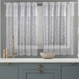 Cortina de Renda Para Cozinha Toda Branca de Varão Simples Desenho Folhagens 2,50m x 1,20m