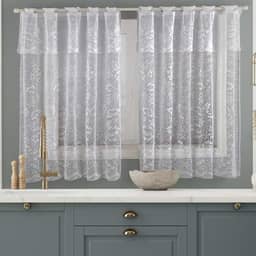 Cortina de Renda Para Cozinha Toda Branca de Varão Simples Desenho Folhagens 2,50m x 1,20m