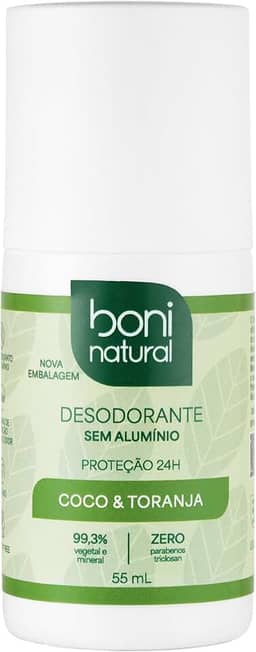 Desodorante Roll-On sem Alumínio, Natural, Vegetal e Vegano, Coco e Toranja, Boni Natural, 55ml