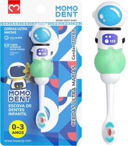 MOMODENT Escova de Dentes Infantil 1 Unidade, Bebês para 0 a 3 Anos, Cerdas Extra Macias, Cabo com Design de Astronauta, Protege a Saúde das Gengivas
