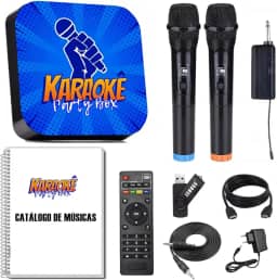 Karaoke Party Box Azul +2 Microfones Sem Fio +de 2000 Músicas +Catalogo Encadernado (Com Pontuação)(Não Precisa de Internet) ORIGINAL