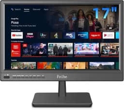 Feihe Smart TV pequena de 43.2 cm sistema operacional Android integrado, tela plana HD compacta Smart TV para cozinha, casa, trailer ou entretenimento em movimento