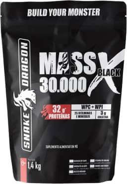Snake Dragon Hipercalórico Mass X Black 30.000 Refil 1,4Kg 724 Kcal + Whey Protein Isolado e Concentrado 25 Vitaminas e Minerais Proteínas (1,4Kg, Vitamina de Banana)