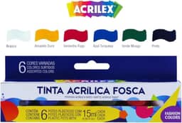 Tinta Acrílica Fosca 15ml 6 Cores Art Teen 03506 Acrilex – Para Artesanato e Pinturas Diversas Indicada Para Uso Em Madeira, Papel, Cerâmica, Isopor, Couro, Gesso, Cortiça, Vidro E Pet, Esta Tinta Proporciona Excelente Cobertura, Secagem Rápida E Facilidade De Uso Em Seus Projetos Criativos