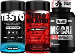 Kit Maca Peruana Negra 120 Capsulas 2000mg Black Pura Premium Importada Para Homens e Mulheres + Testo Vitaminas e minerais com Boro 120 Caps + Testo Dilated 120 Capsulas Com Boro e Arginina