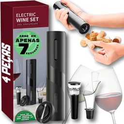 Kit Abridor de Vinho Elétrico 4 em 1 Com Cortador de Lacre, Rolha a Vácuo e Decantador | Saca Rolhas Prático e Sem Esforço | Presente Natal Sofisticado Amigo Secreto Elegante Chefe Casa Nova | PREIS