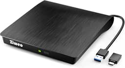 Ziweo Unidade de DVD externa USB 3.0 Tipo-C Gravador de CD portátil CD +/-RW Drive DVD Player para gravador de ROM compatível com laptop, desktop, PC, Windows, MacBook, Linux, Mac OS