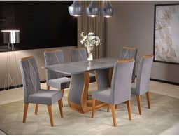 Mesa de Jantar Retangular Vitalic com 6 Cadeiras Madeira Maciça Vegas Mel/Cinza Brilho/Grafite