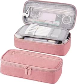 Estojo Multiuso com 2 Divisórias, Alça e Zíper Interno e Externo – Necessaire e Diversos (Rosa)