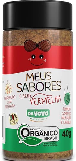 Da Vovó, Temperinho completo, Primeiro sabores, Para Carnes Vermelhas, Enriquecido com Beterraba, Ideal para bebês e crianças, Orgânico, 40 Gramas