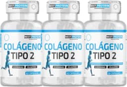 Kit 3x Colágeno Tipo 2 Joelho Articulação Manutenção da Função Articular Pote 60 Cáps Não Desnaturado Proteina 40 mg Rende 180 Doses + Vitamina B1 B2 B6 B12 C E D3 Matéria Prima Importada 100% Natural