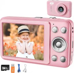 Câmera Rosa de 10 * 2 * 6 Centímetros, Camera Fotografica, Camera Digital, Camera Cybershot, Câmera Digital Filma HD com Jogos, Câmara Digital Rosa HD 1080P com Zoom De 16X