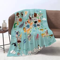 Lmorey Mapa animal do mundo para crianças cobertor cama sofá viagem acampamento cobertor super macio para crianças adultos 152 x 203 centímetros