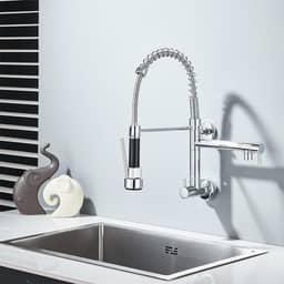 TINICO Torneira de Cozinha Gourmet,Aço Inoxidável Água Fria Única Com Misturador de Extraível,Bicos Duplos Torneira de Parede,Rotação 360,Cromado