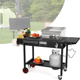 IRONWALLS Carrinho De Mesa Para Grelha Externa, Dobrável Grelhar Com Rodas 31" X 17" Largura, Portátil Forno Pizza, Preparação Alimentos A Lenha Churrasco, Camping