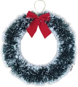 Guirlanda de Natal Nevada 33 cm com Laço Vermelho – Festão Verde de Plástico para Porta ou Parede, Decoração Natalina Reutilizável - Lene