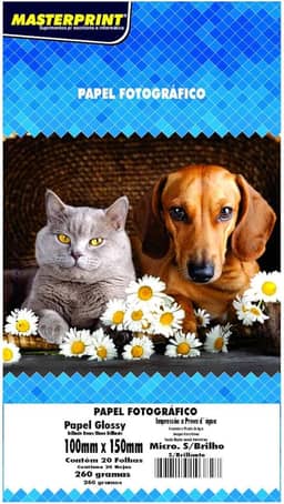 Papel Fotográfico Microporoso Fosco 10x15 A6 260g Sem Brilho Branco Masterprint – Pacote com 20 Folhas para Impressora Jato de Tinta