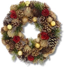 Guirlanda de Natal 33 x 9,5 cm Enfeite Porta Pinha Vermelho Dourado Decoracao Natalina