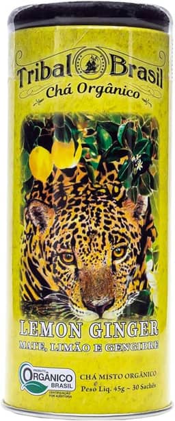 Erva Mate Lemon Ginger Orgänica Lata C/ 30 Sachês De 1,5g Tribal Brasil