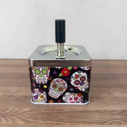 Cinzeiro Com Tampa Basculante Giratória Reservatório Inox Sem Cheiro Quadrado Várias Estampas (Estampa Caveiras - MOD F, 1)